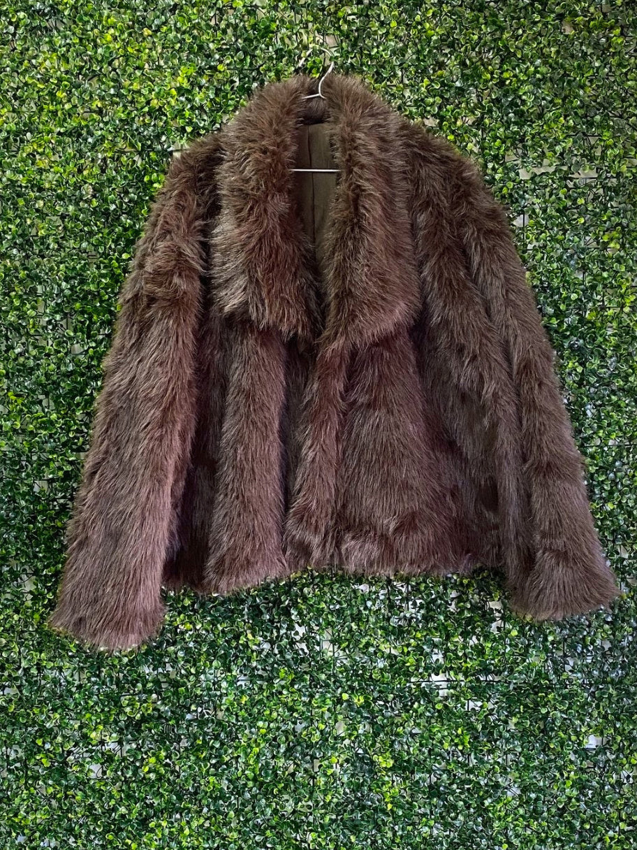 Brown Faux Fur Coat — front