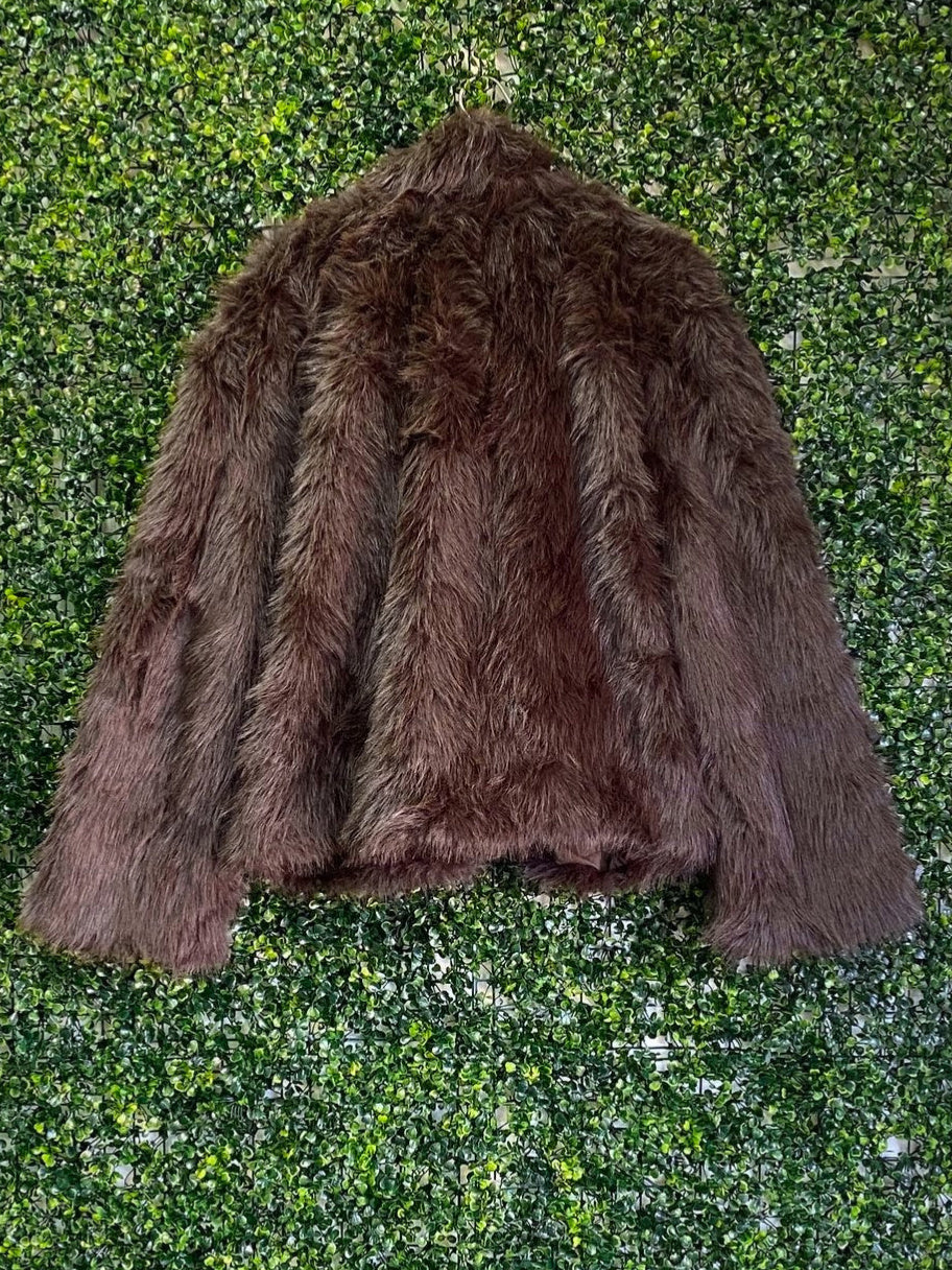 Brown Faux Fur Coat — back