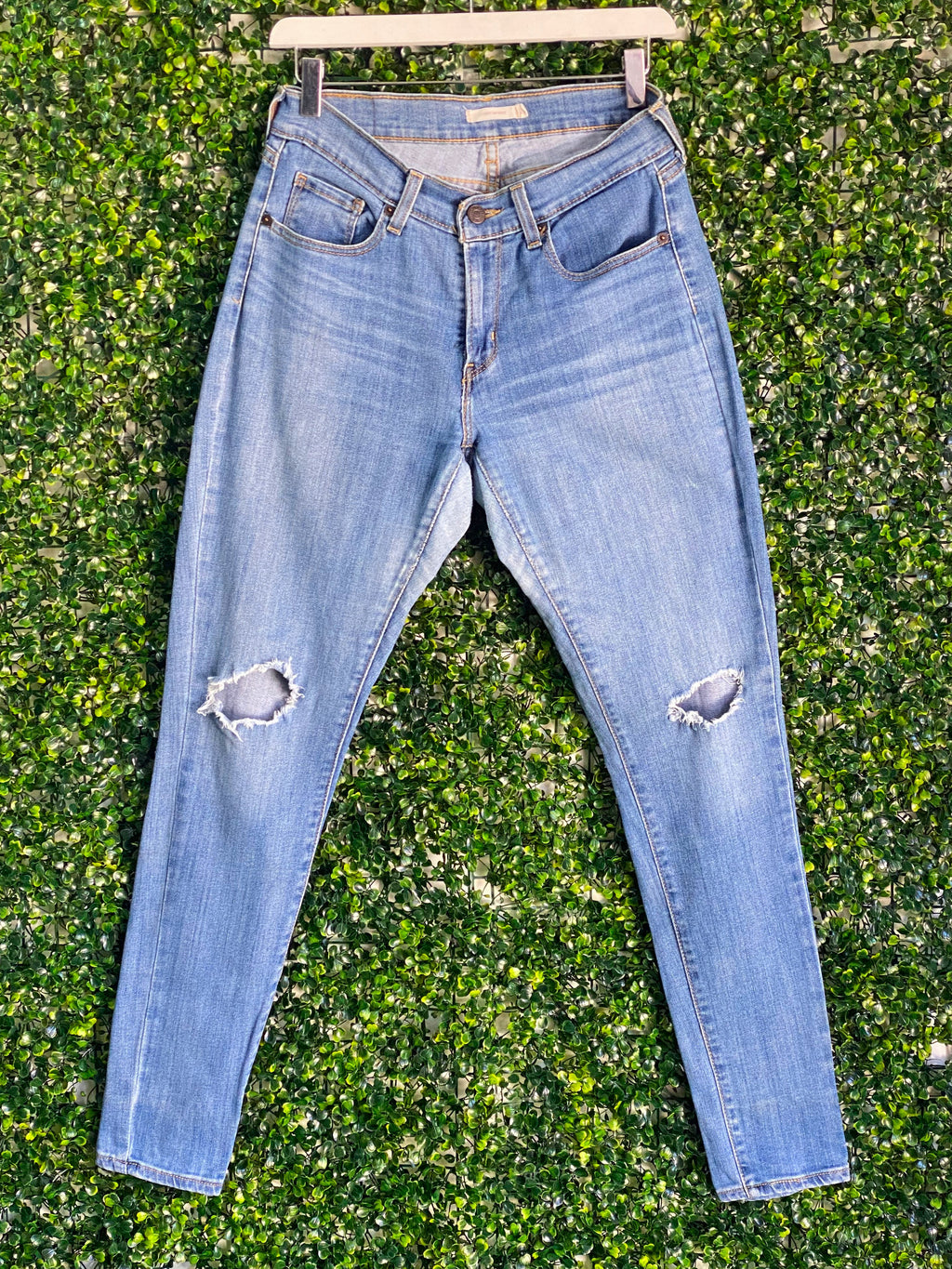 Levi's Mid-Wash Distressed Curvy Skinny Jeans — front