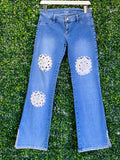 Mamão Verde Blue Crochet-Patch Wide-Leg Jeans — front
