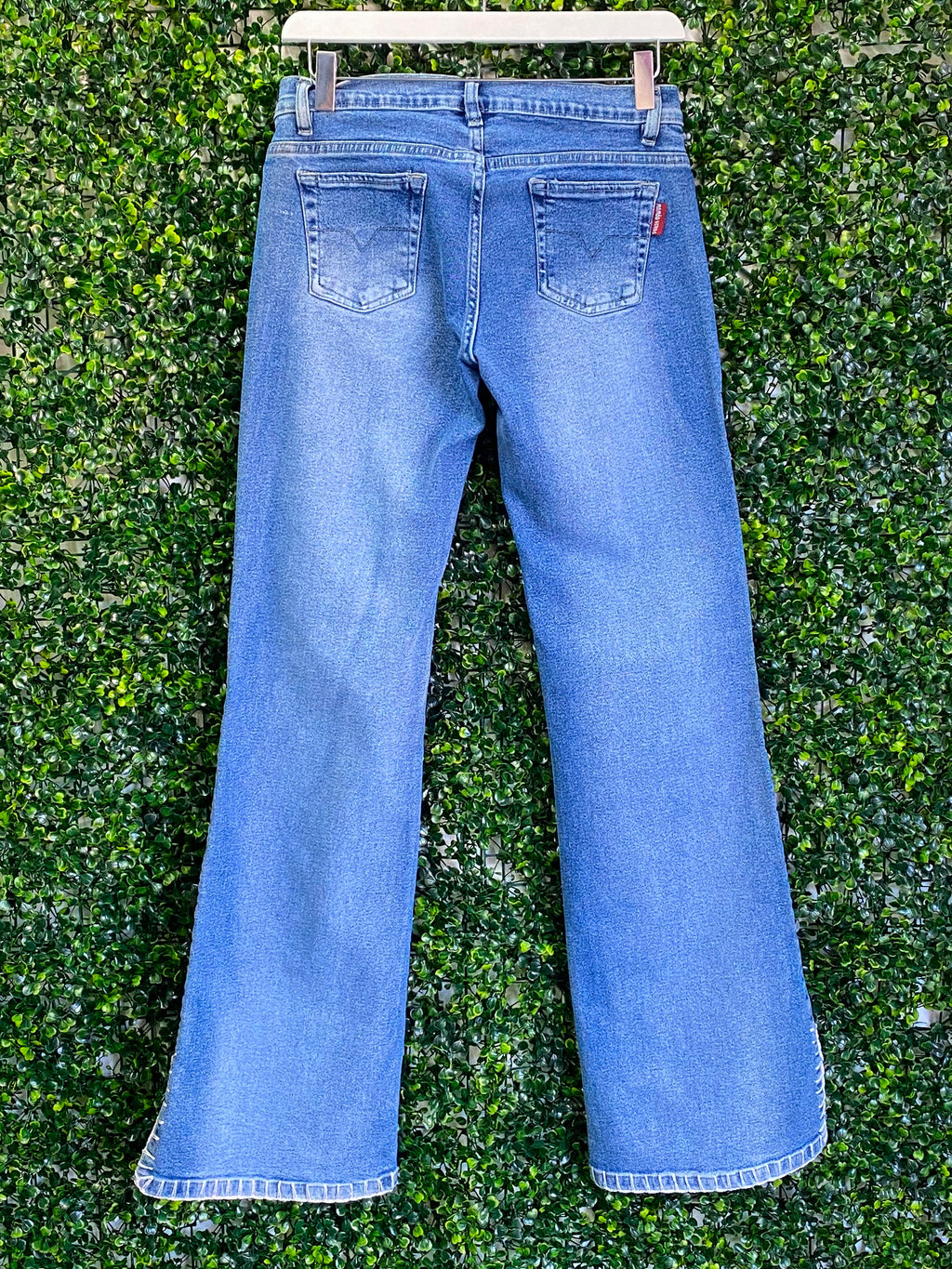 Mamão Verde Blue Crochet-Patch Wide-Leg Jeans — back