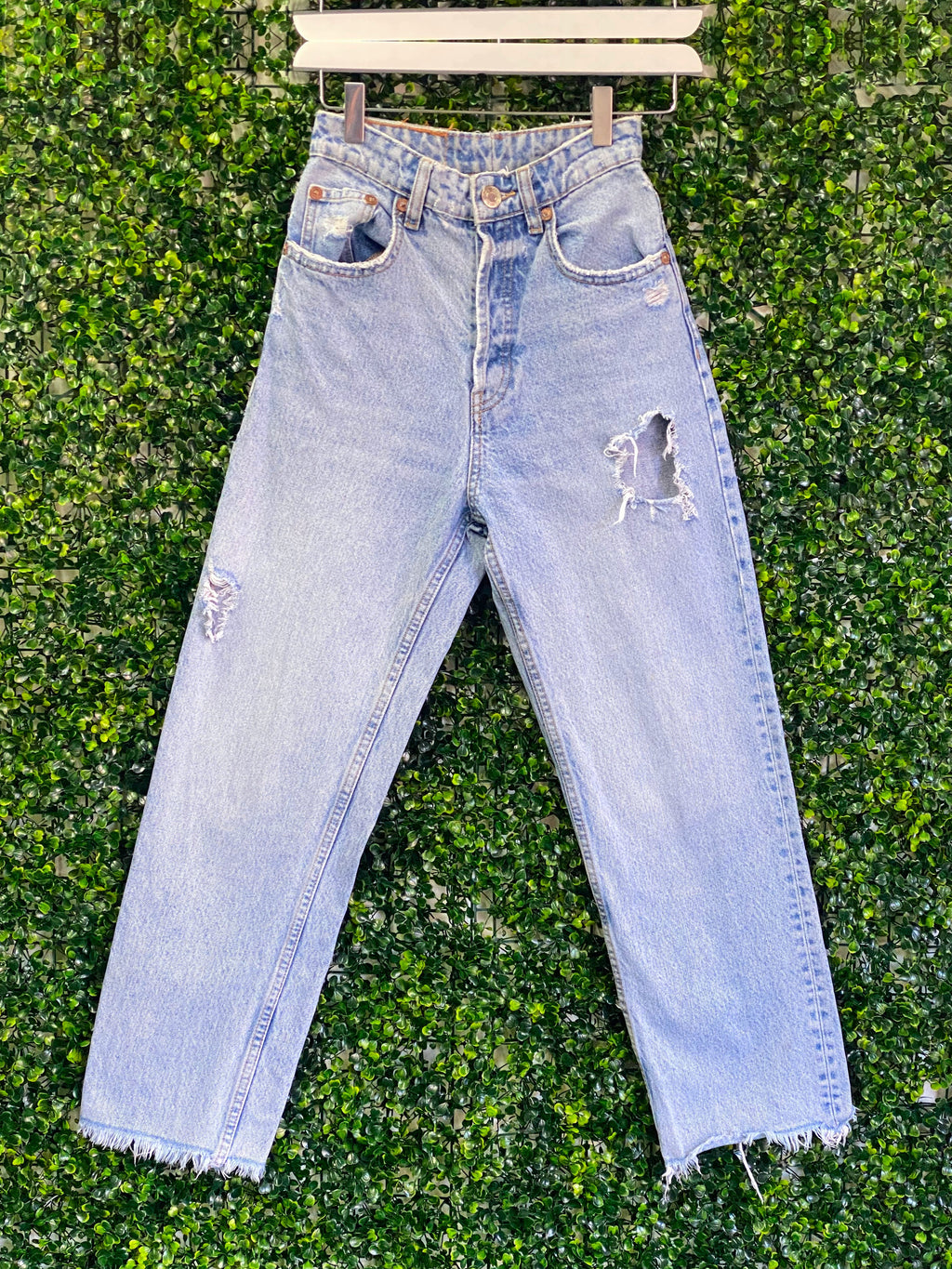 Zara Light-Wash Distressed Straight-Leg Jeans — front