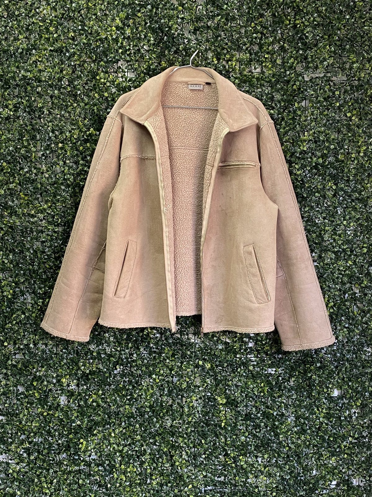 MAN Taupe Faux-Suede Sherpa-Lined Jacket — detail