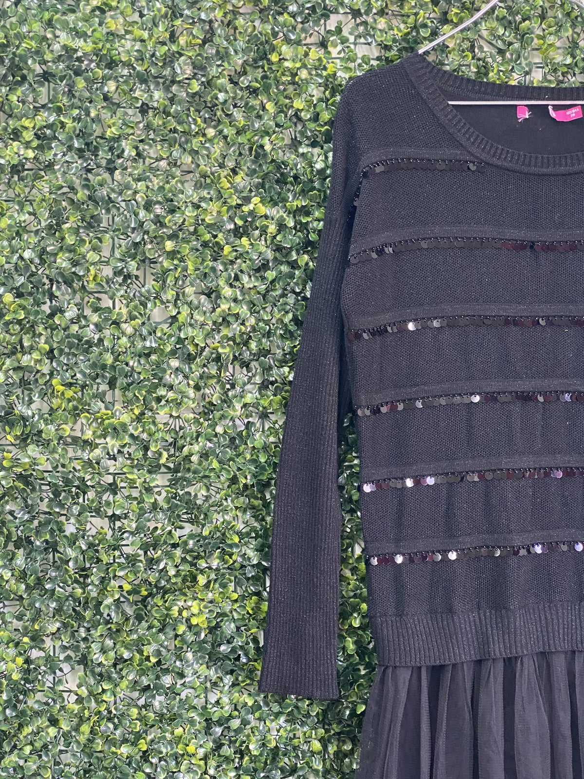 La Go Go Black Sequin-Stripe Knit Dress — detail