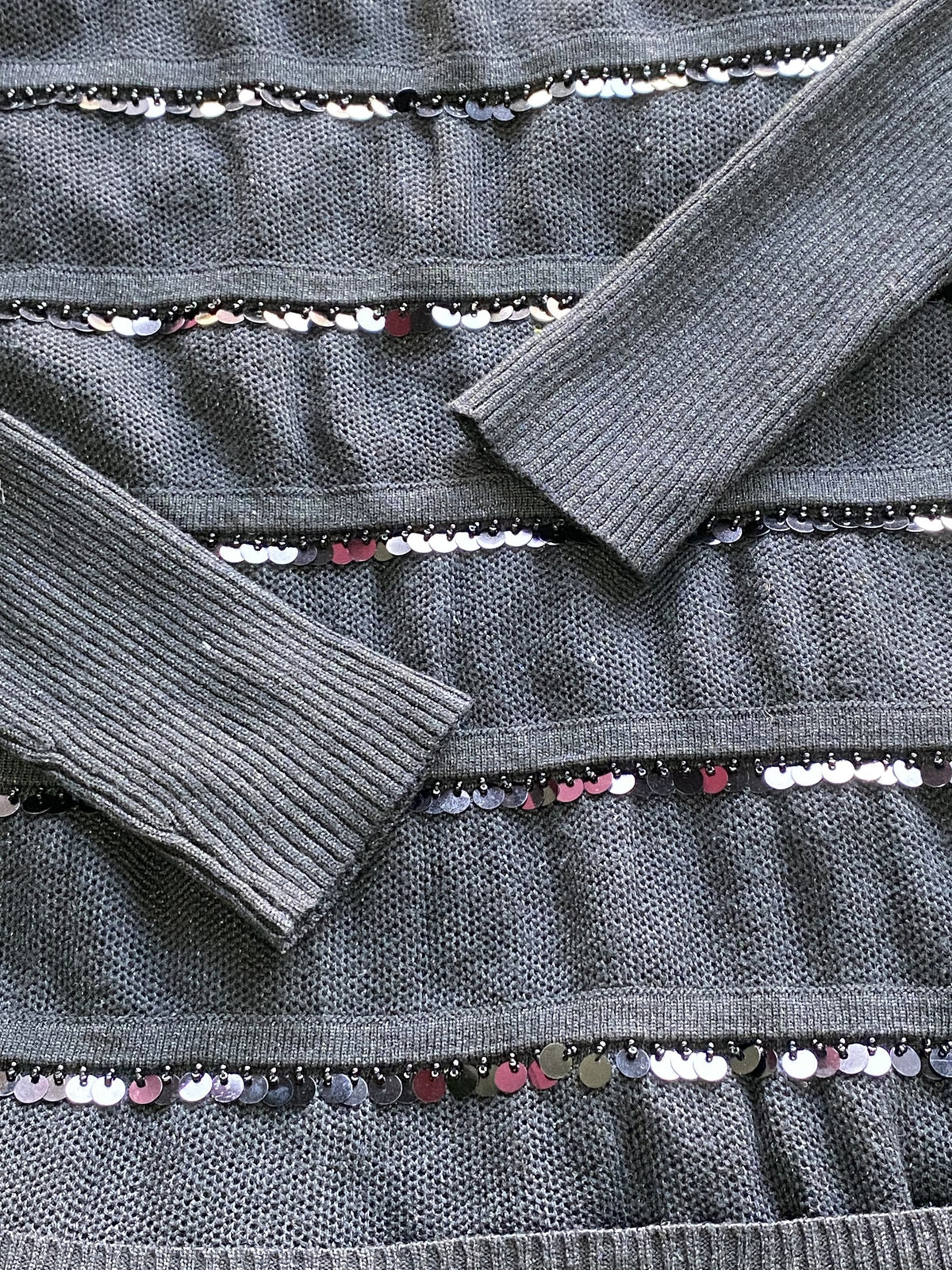 La Go Go Black Sequin-Stripe Knit Dress — detail