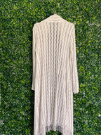 Cream Open-Knit Fringe Longline Cardigan — back