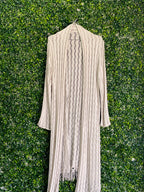 Cream Open-Knit Fringe Longline Cardigan — detail