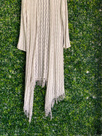 Cream Open-Knit Fringe Longline Cardigan — detail