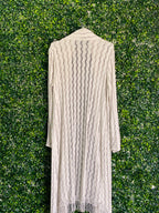 Cream Open-Knit Fringe Longline Cardigan — detail