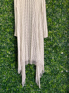 Cream Open-Knit Fringe Longline Cardigan — detail