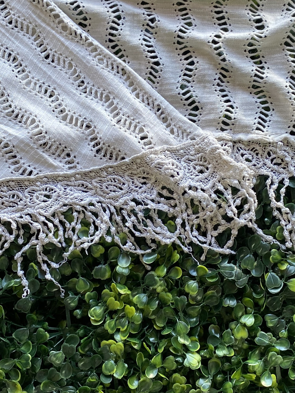 Cream Open-Knit Fringe Longline Cardigan — detail