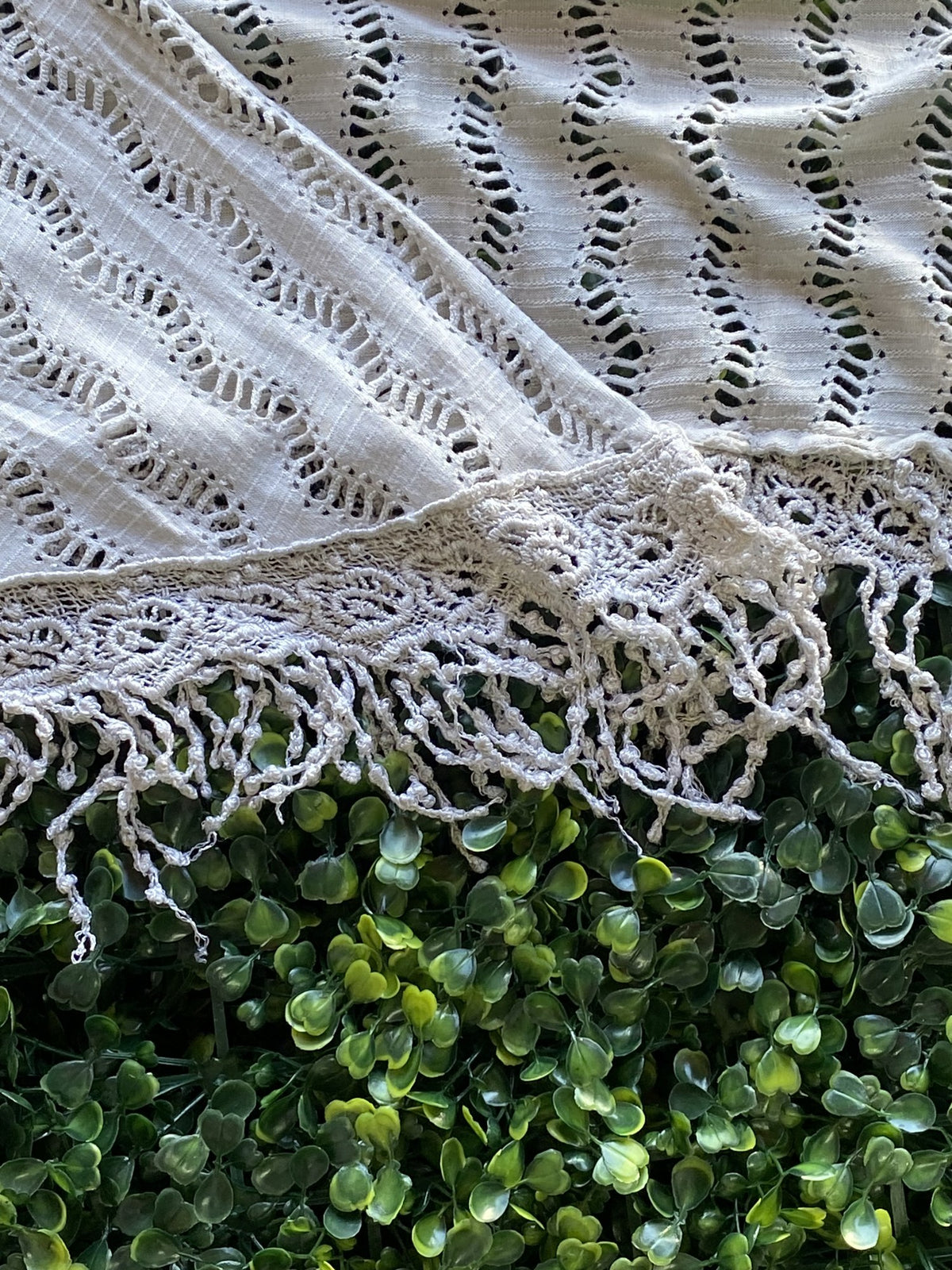 Cream Open-Knit Fringe Longline Cardigan — detail