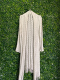 Cream Open-Knit Fringe Longline Cardigan — front