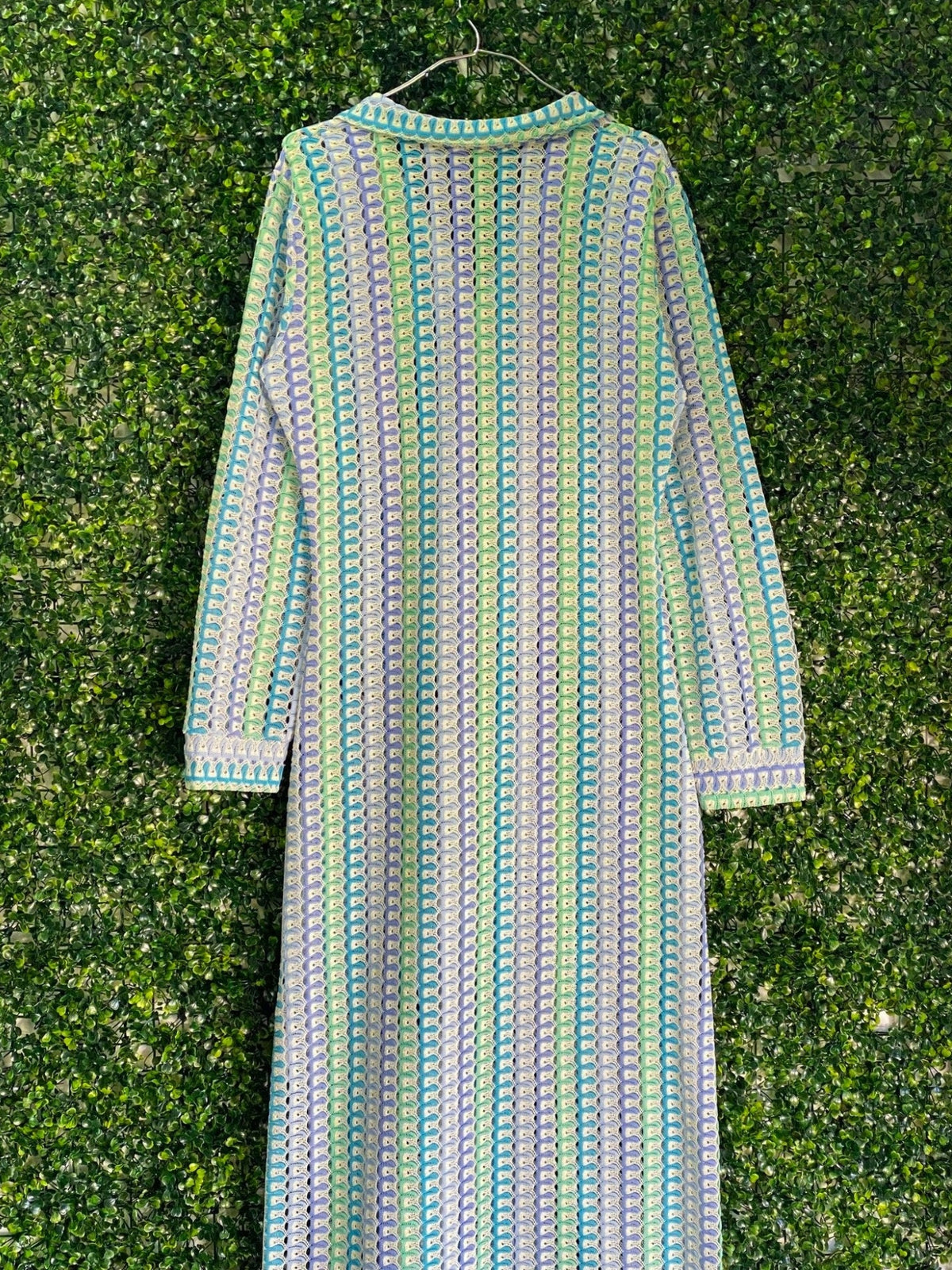 Rainbow Nation Pastel Crochet Longline Shirt Dress — back