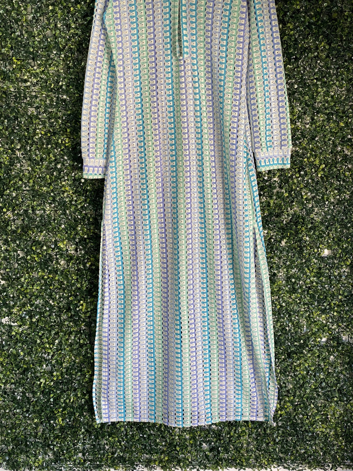 Rainbow Nation Pastel Crochet Longline Shirt Dress — detail