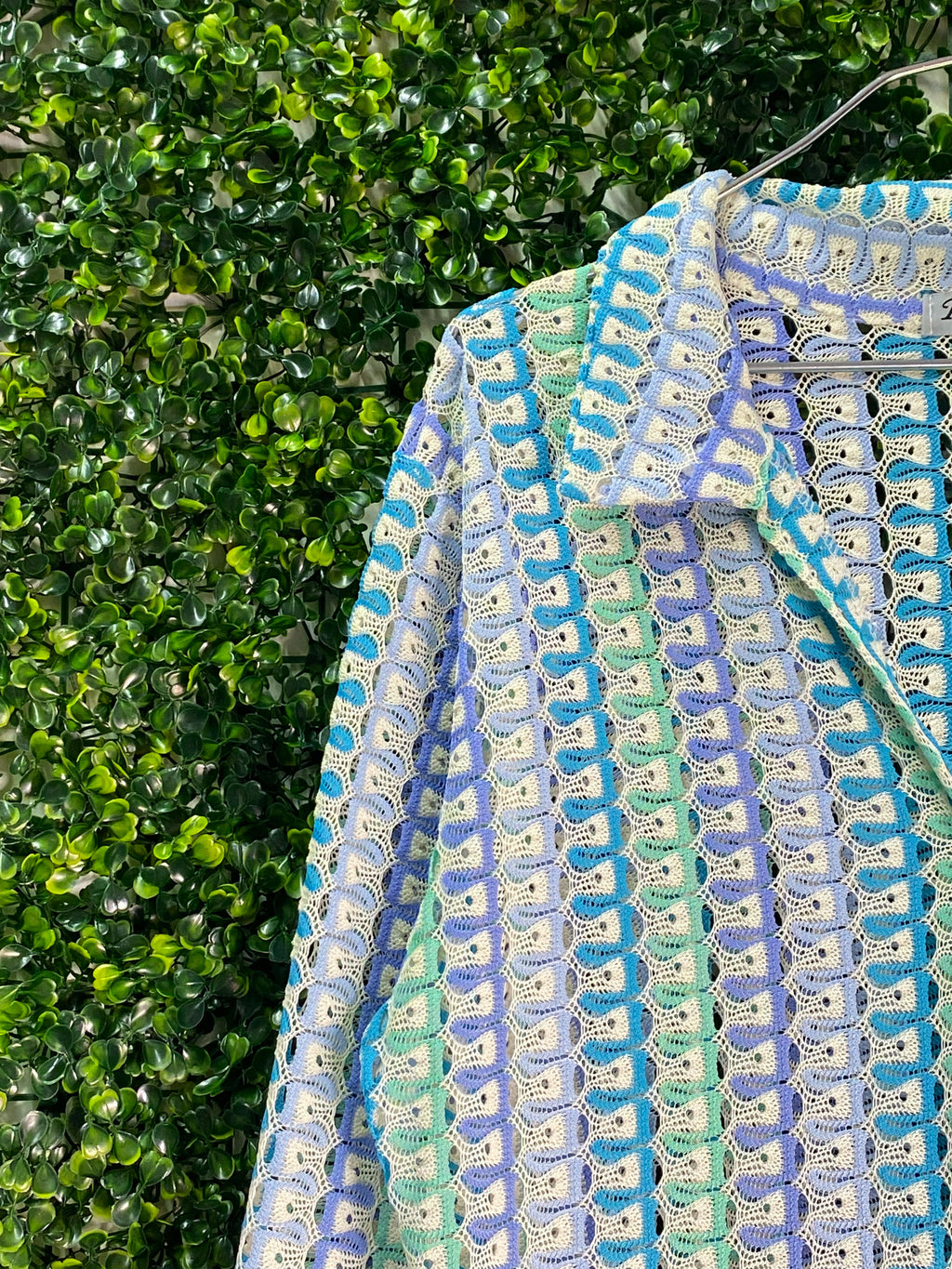 Rainbow Nation Pastel Crochet Longline Shirt Dress — detail