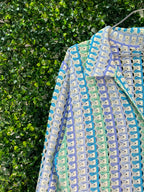 Rainbow Nation Pastel Crochet Longline Shirt Dress — detail