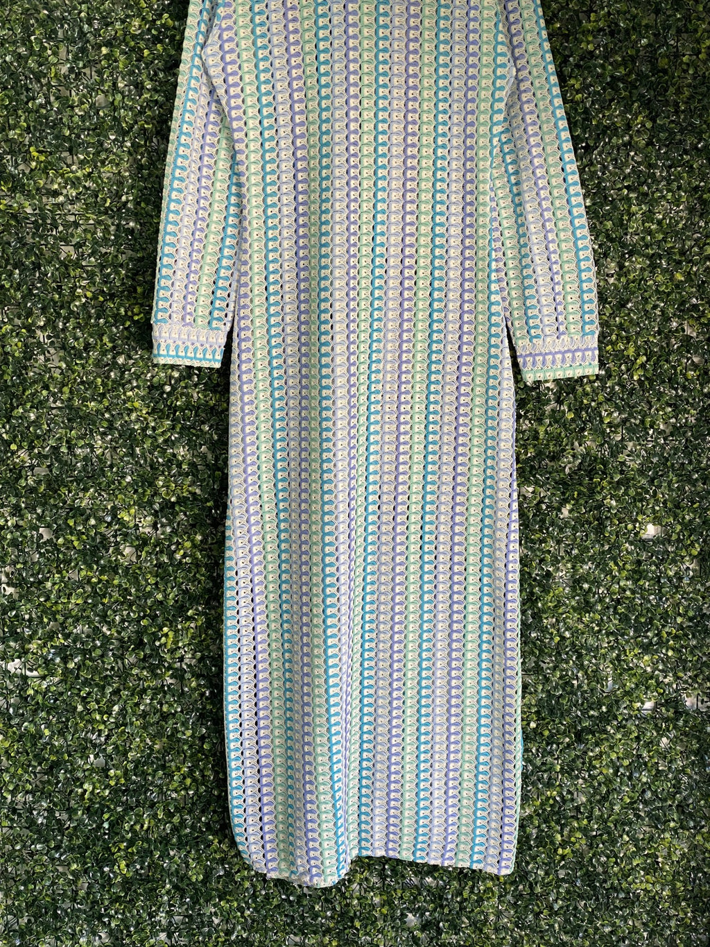 Rainbow Nation Pastel Crochet Longline Shirt Dress — detail
