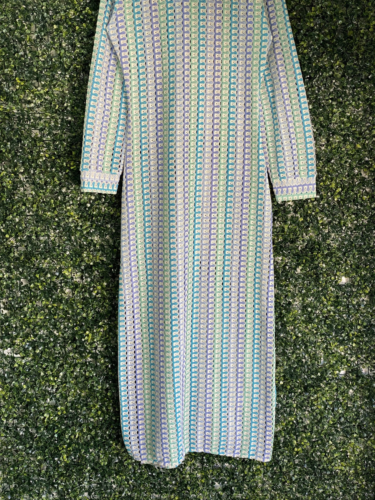 Rainbow Nation Pastel Crochet Longline Shirt Dress — detail