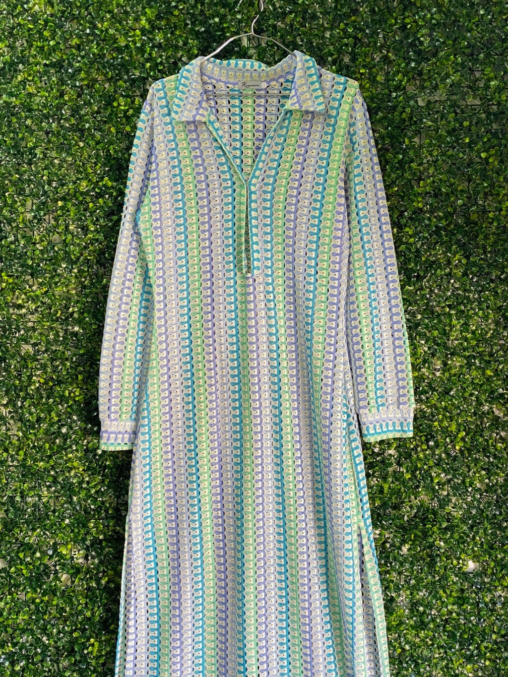 Rainbow Nation Pastel Crochet Longline Shirt Dress — front