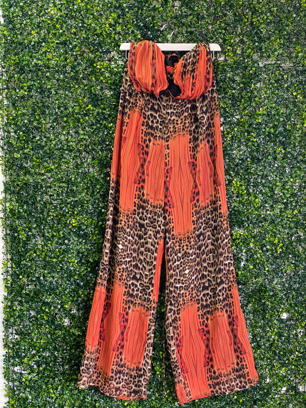 Fashion Nova Orange Leopard Print Wide-Leg Jumpsuit — detail