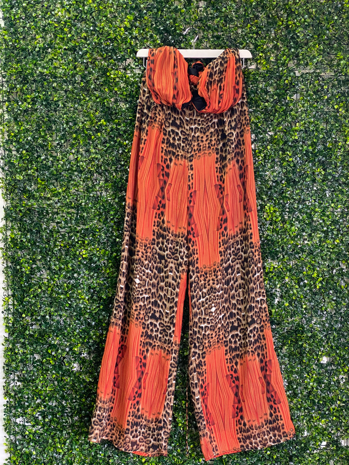 Fashion Nova Orange Leopard Print Wide-Leg Jumpsuit — detail