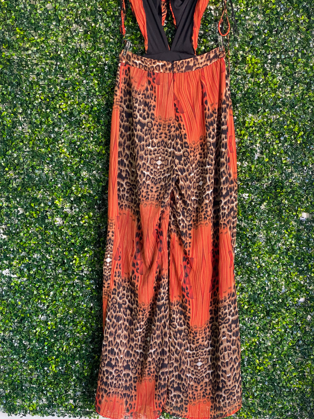 Fashion Nova Orange Leopard Print Wide-Leg Jumpsuit — detail