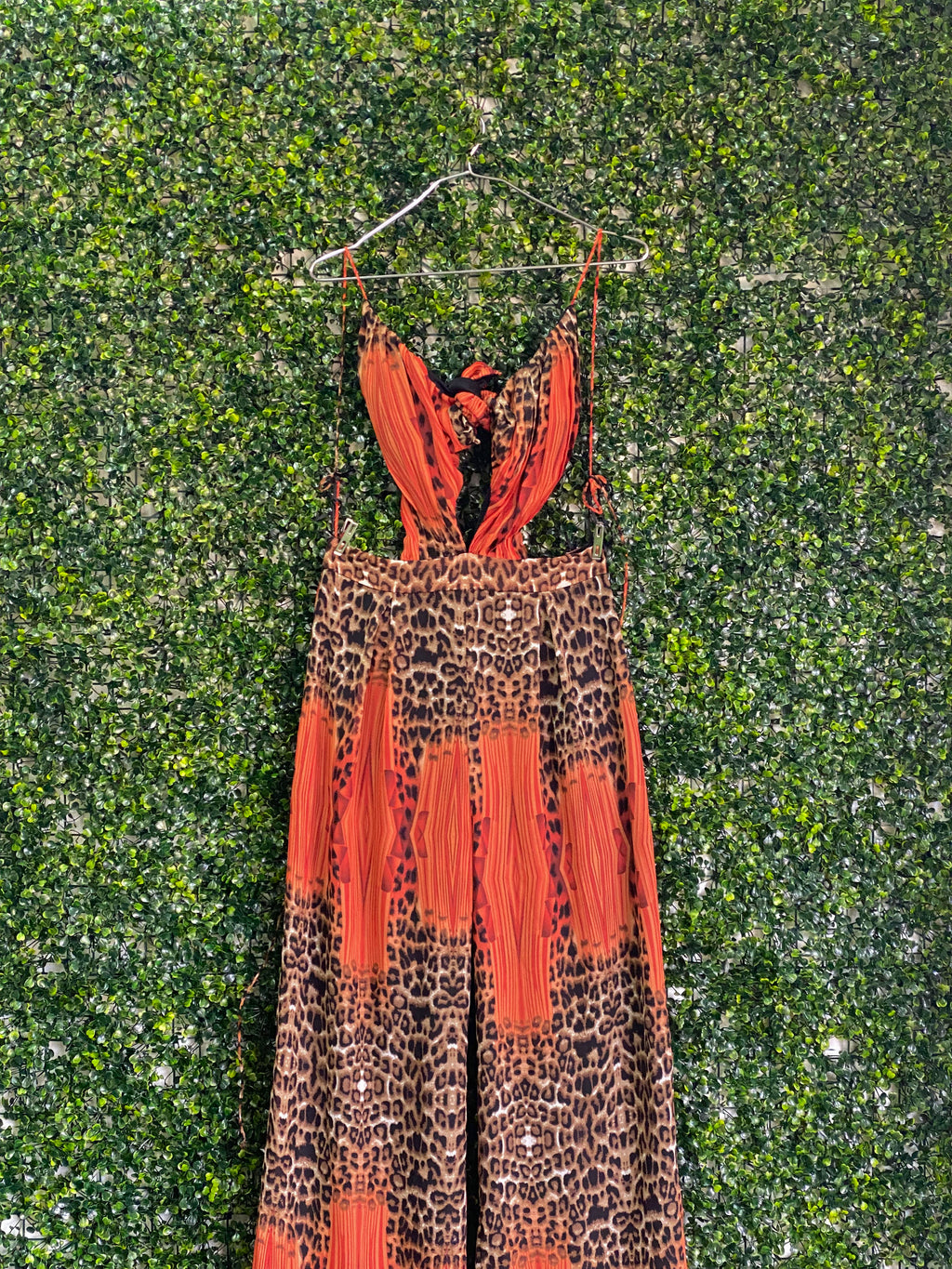 Fashion Nova Orange Leopard Print Wide-Leg Jumpsuit — front