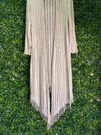 Cream Open-Knit Fringe Longline Cardigan