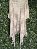Cream Open-Knit Fringe Longline Cardigan