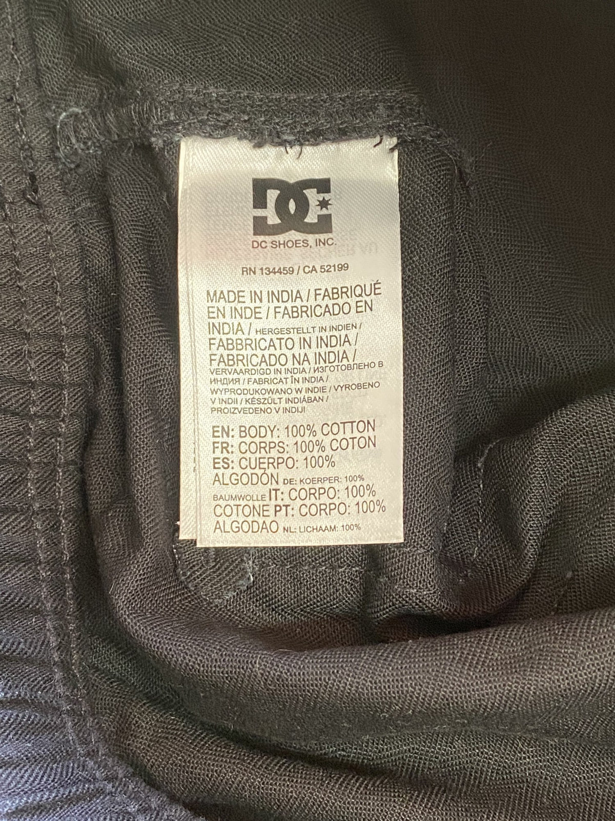DC Shoes Black Cotton Utility Shorts — care