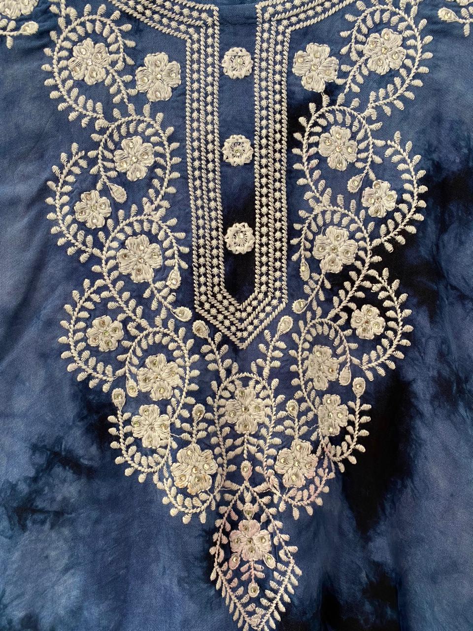 Charcoal Tie-Dye Embroidered Kaftan Dress
