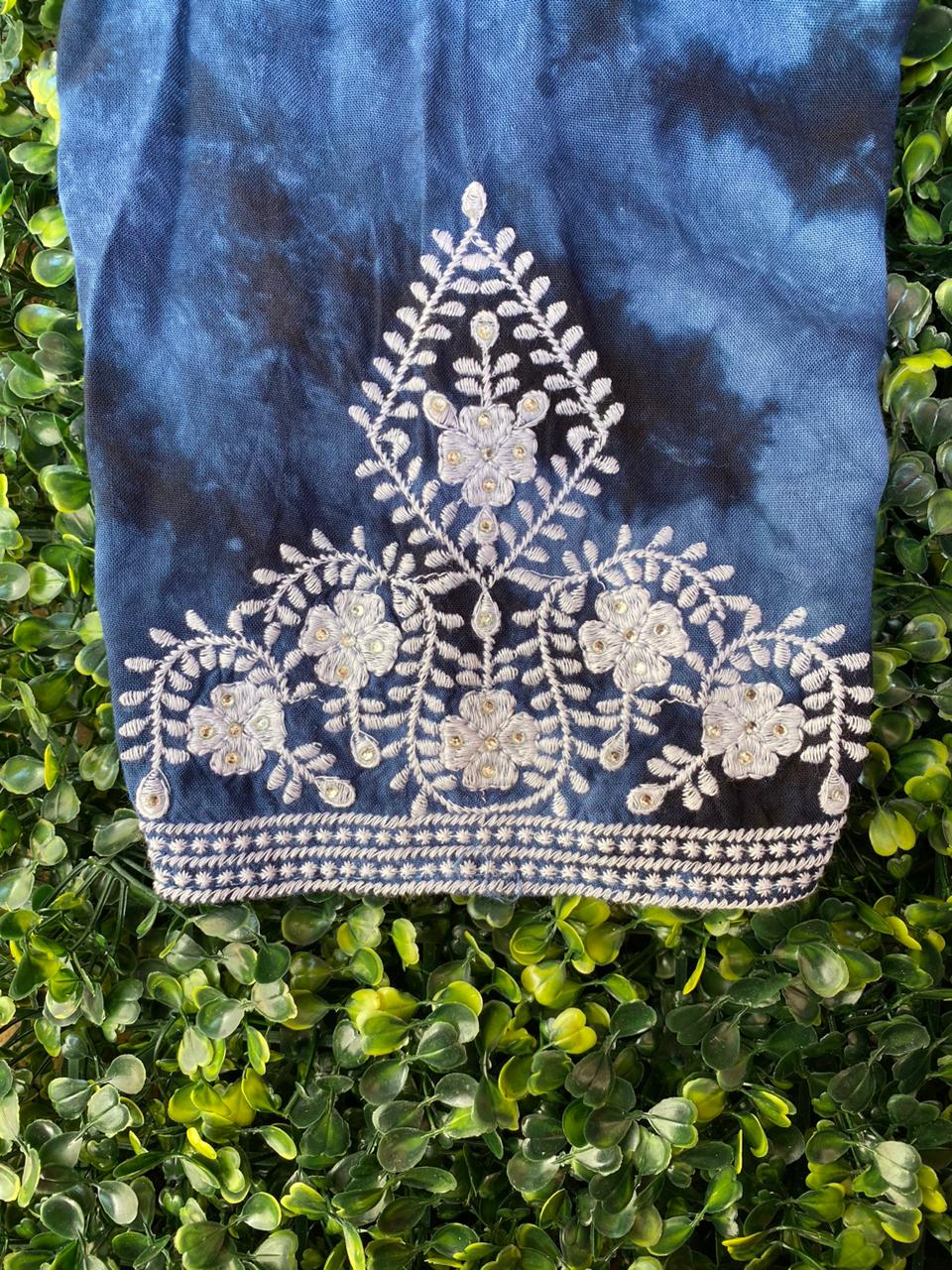 Charcoal Tie-Dye Embroidered Kaftan Dress