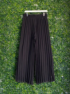 Massumi Black Chiffon Pleated Wide-Leg Pants — back