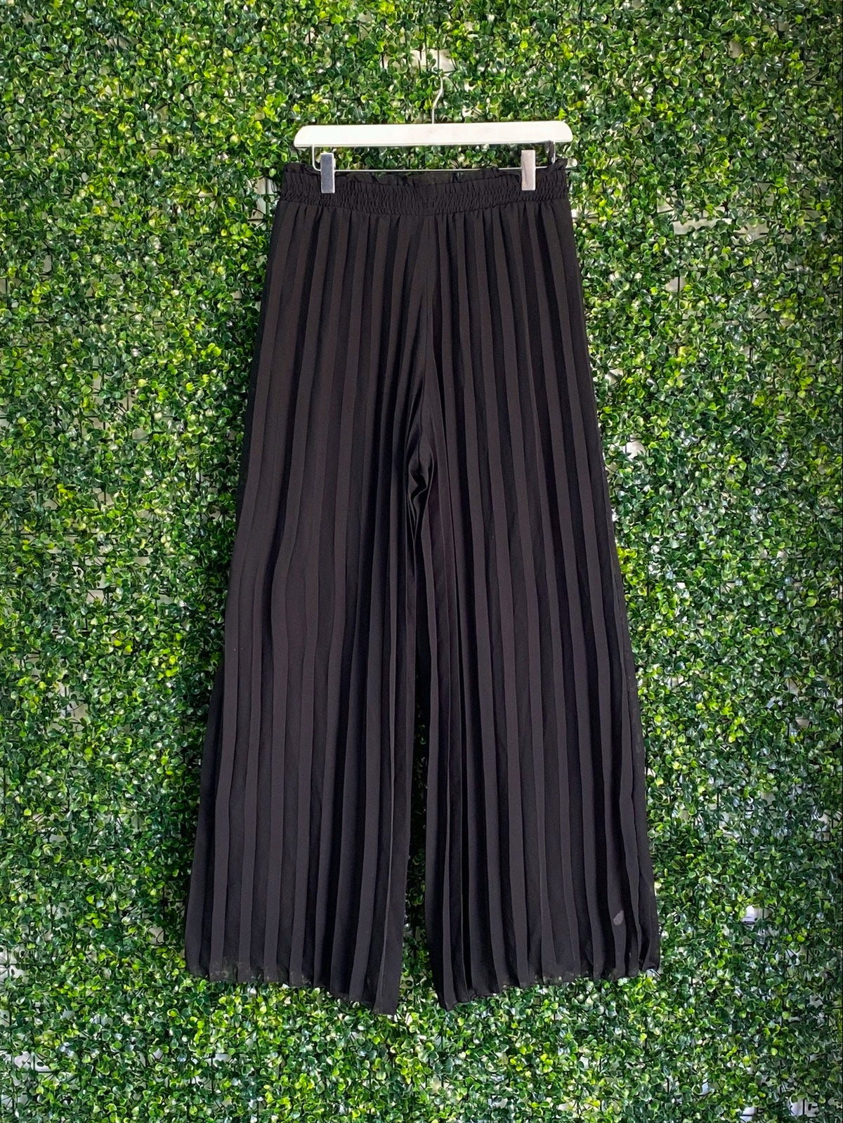 Massumi Black Chiffon Pleated Wide-Leg Pants — back