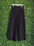 Massumi Black Chiffon Pleated Wide-Leg Pants — front