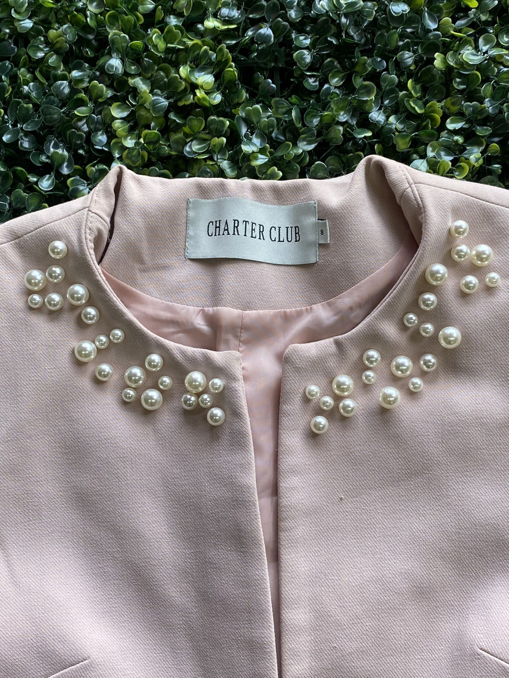 Charter Club Blush Pink Pearl-Neckline Flare-Sleeve Coat — brand