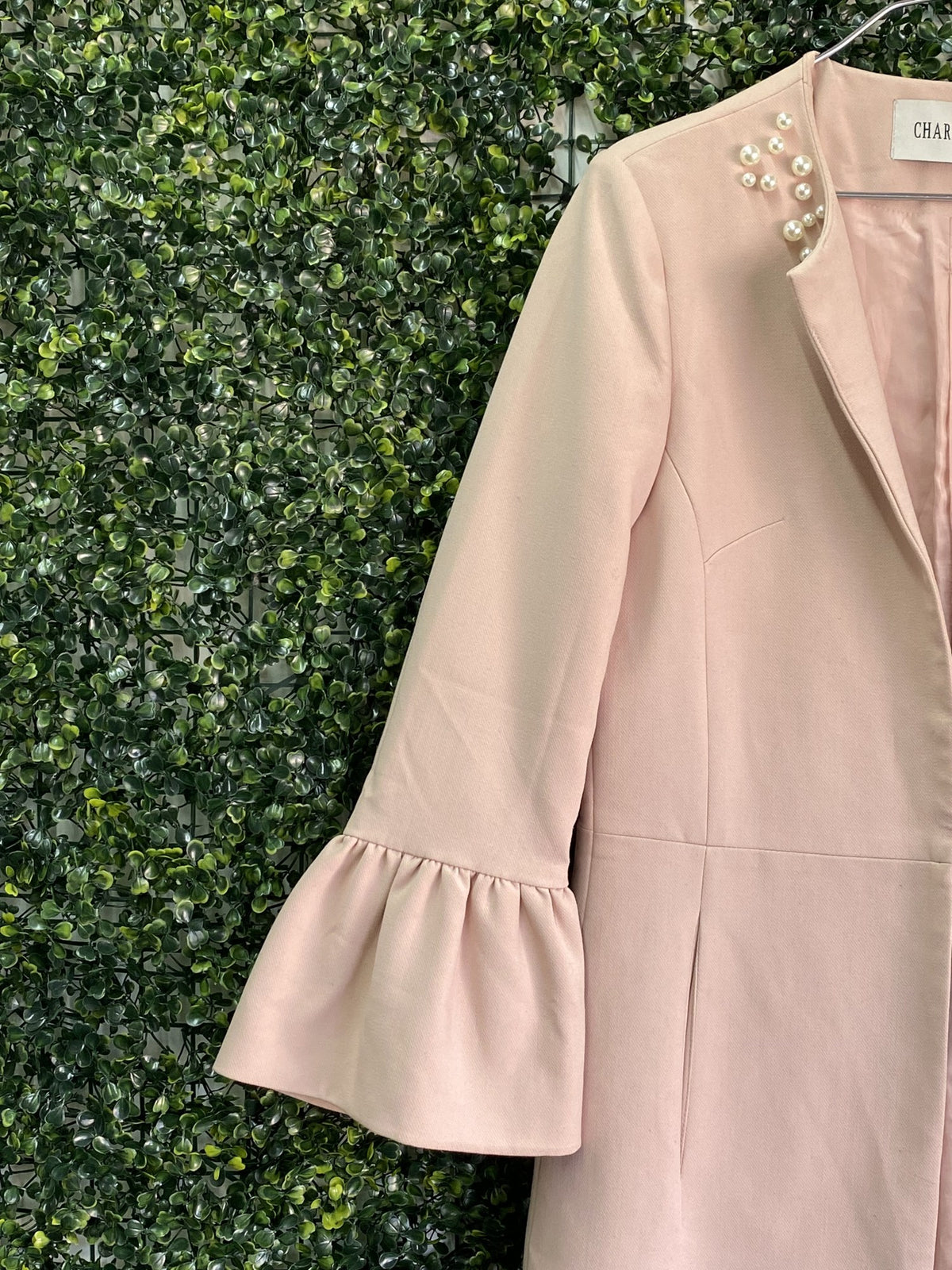 Charter Club Blush Pink Pearl-Neckline Flare-Sleeve Coat — detail