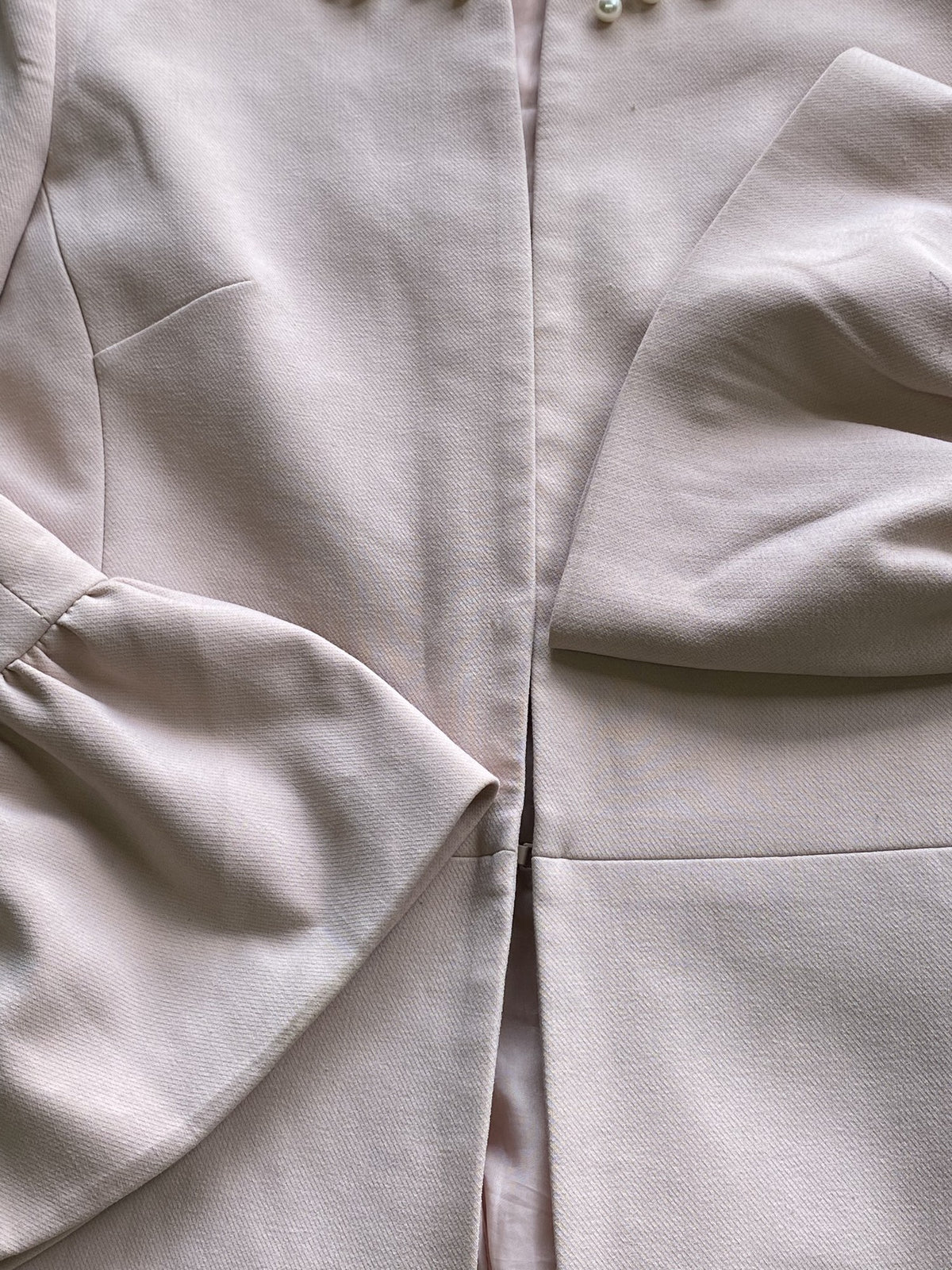 Charter Club Blush Pink Pearl-Neckline Flare-Sleeve Coat — detail