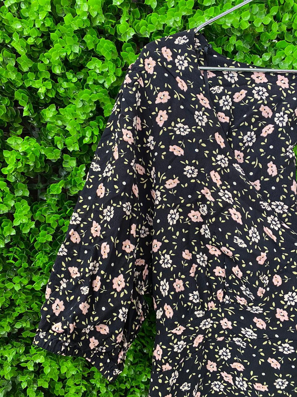 Black Floral Puff Sleeve Dress