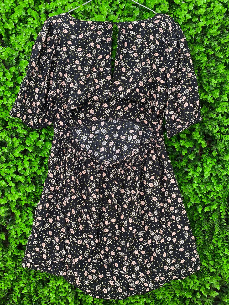 Black Floral Puff Sleeve Dress