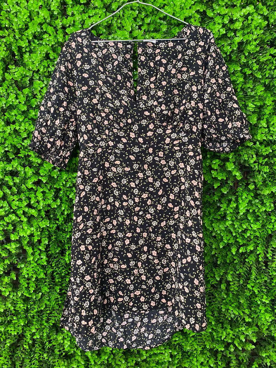 Black Floral Puff Sleeve Dress