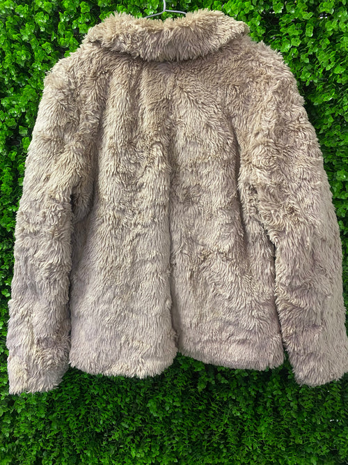 H&M Beige Faux Fur Jacket with Pockets
