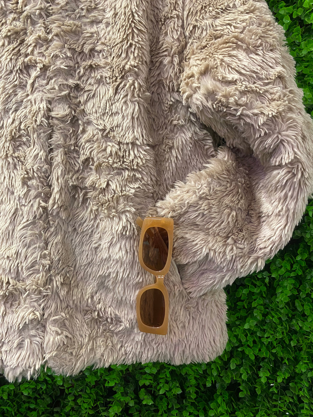 H&M Beige Faux Fur Jacket with Pockets