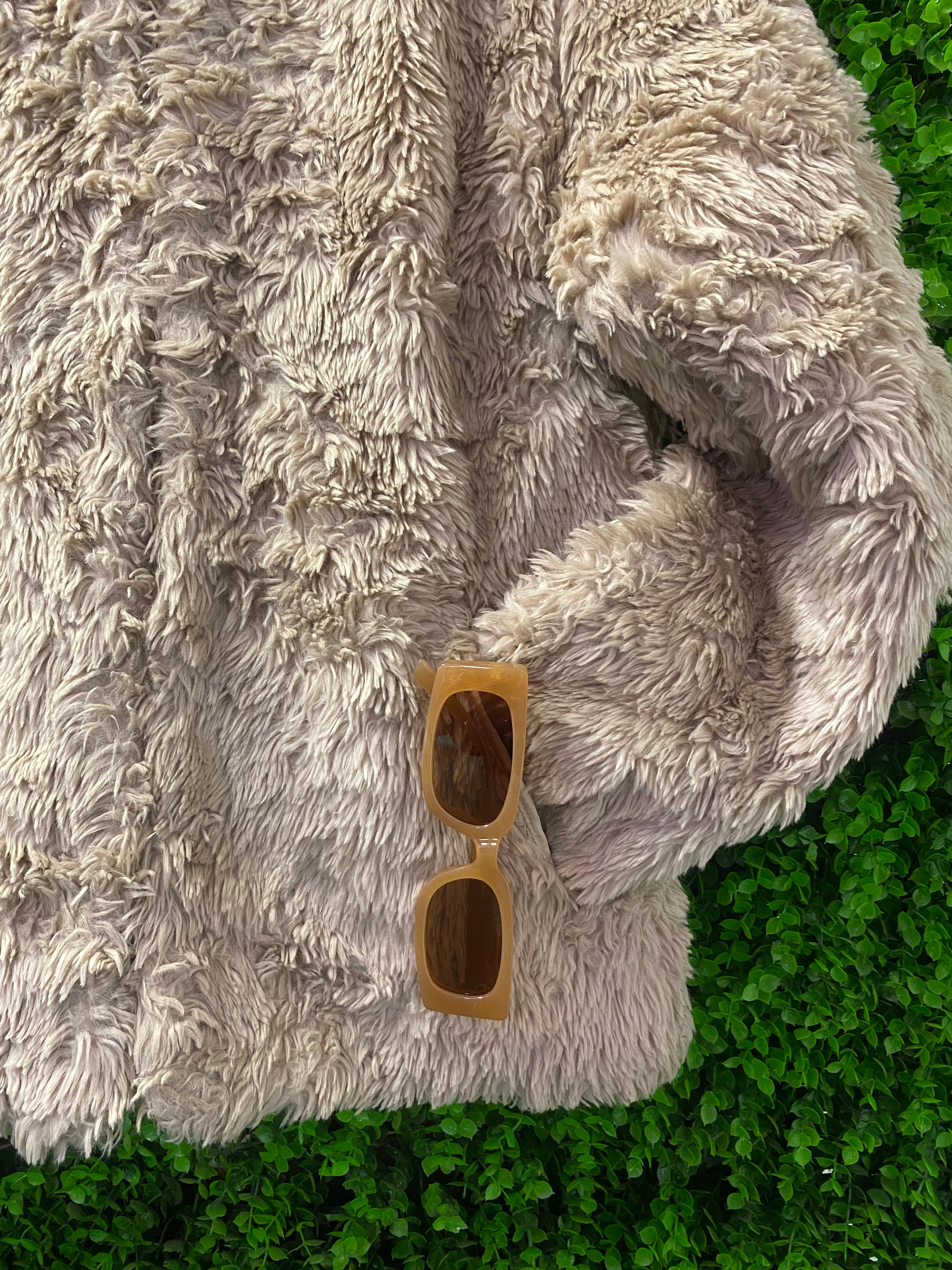 H&M Beige Faux Fur Jacket with Pockets