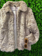 H&M Beige Faux Fur Jacket with Pockets