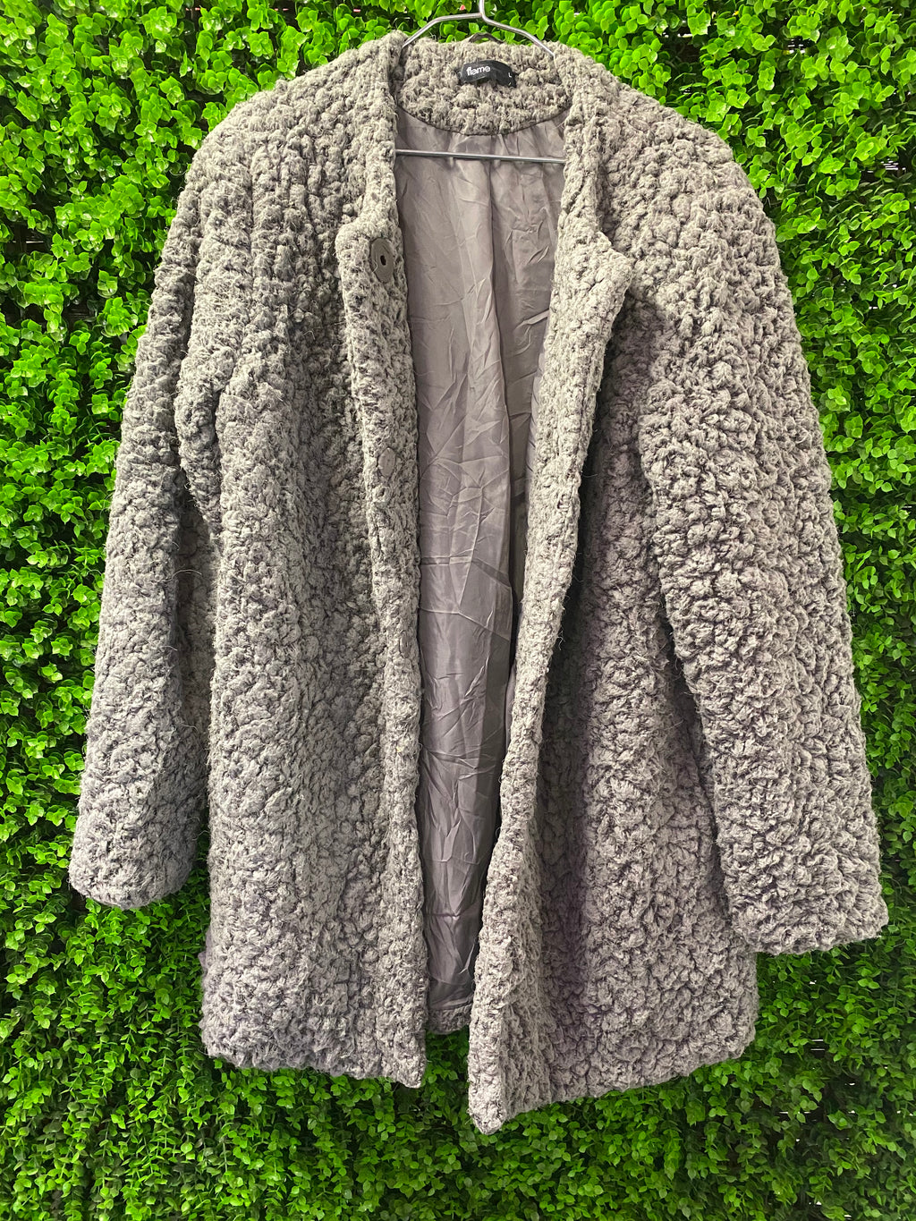 Flame Grey Textured Teddy Coat