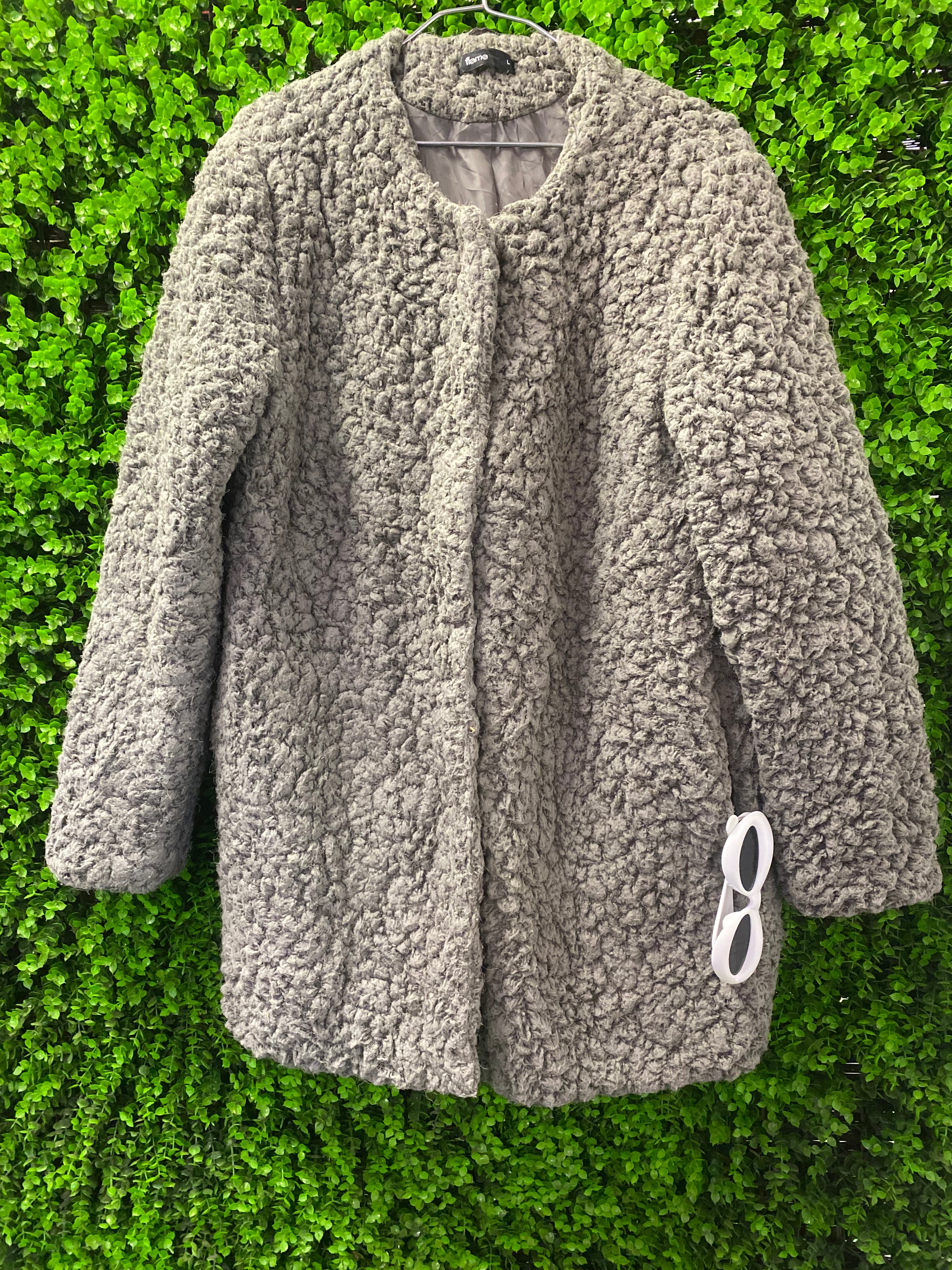 Flame Grey Textured Teddy Coat