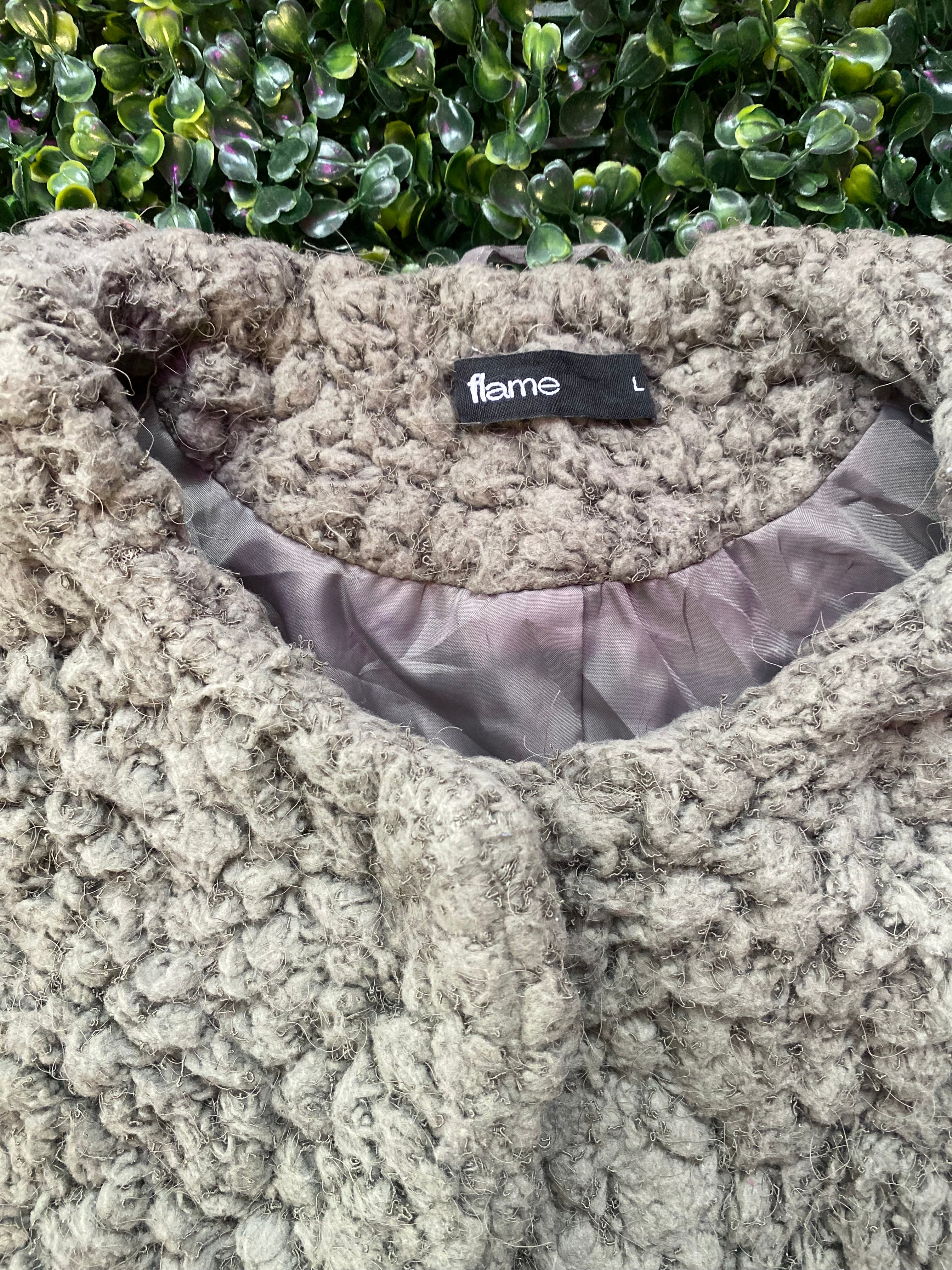 Flame Grey Textured Teddy Coat