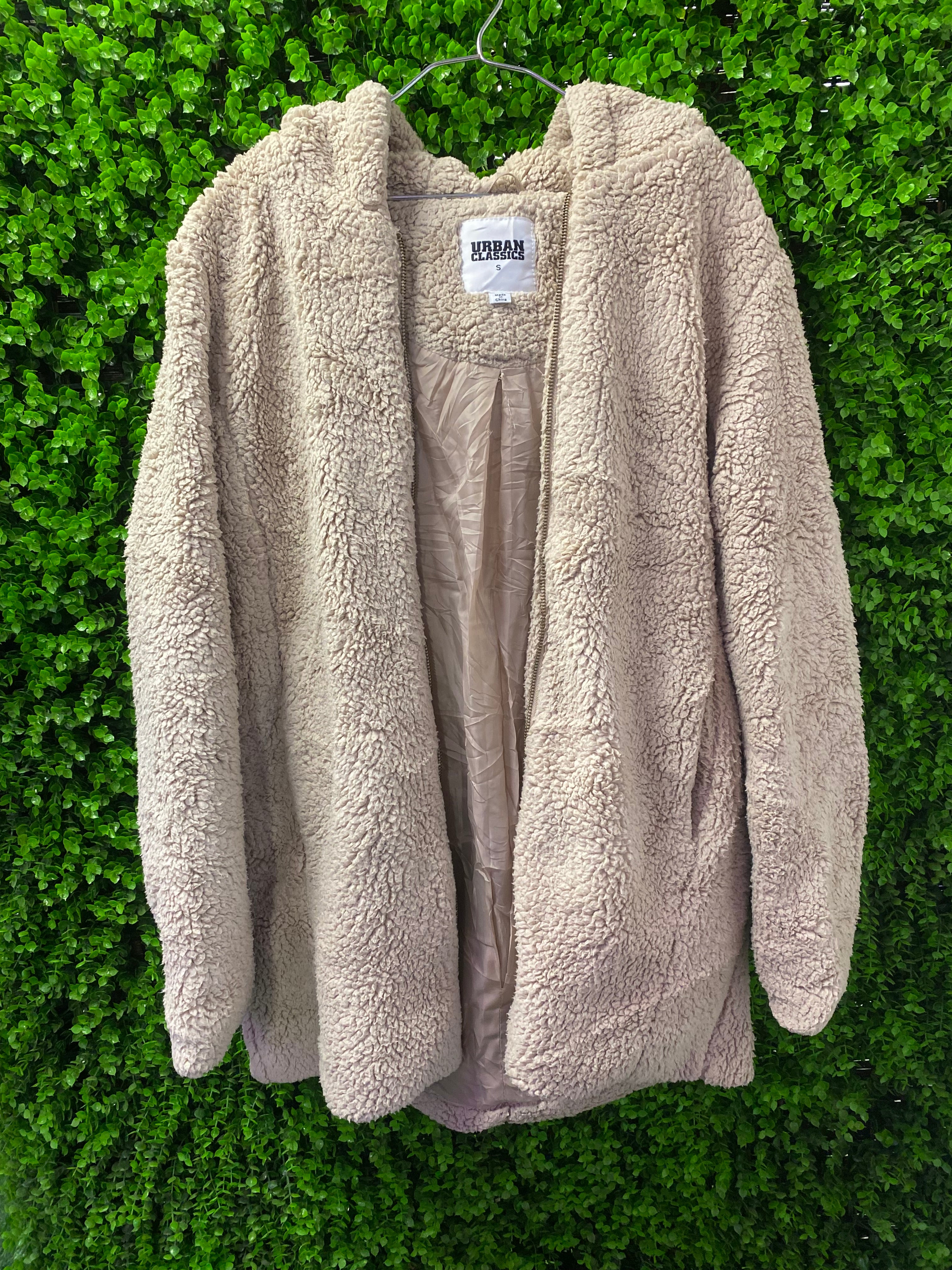Urban Classics Beige Teddy Hooded Jacket